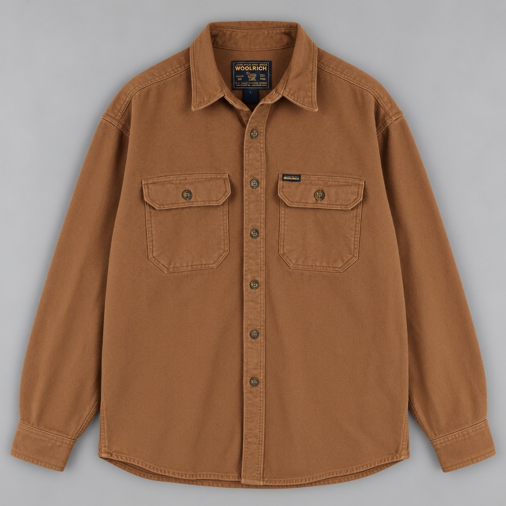 Woolrich Mens Brown Chamois Flannel Button Down Shirt Jacket